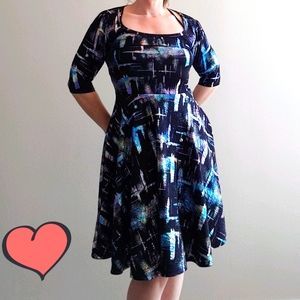 NWT Metallic Iridescent Black Crinkle Nicole Midi Knee Length Dress Flowy Skirt